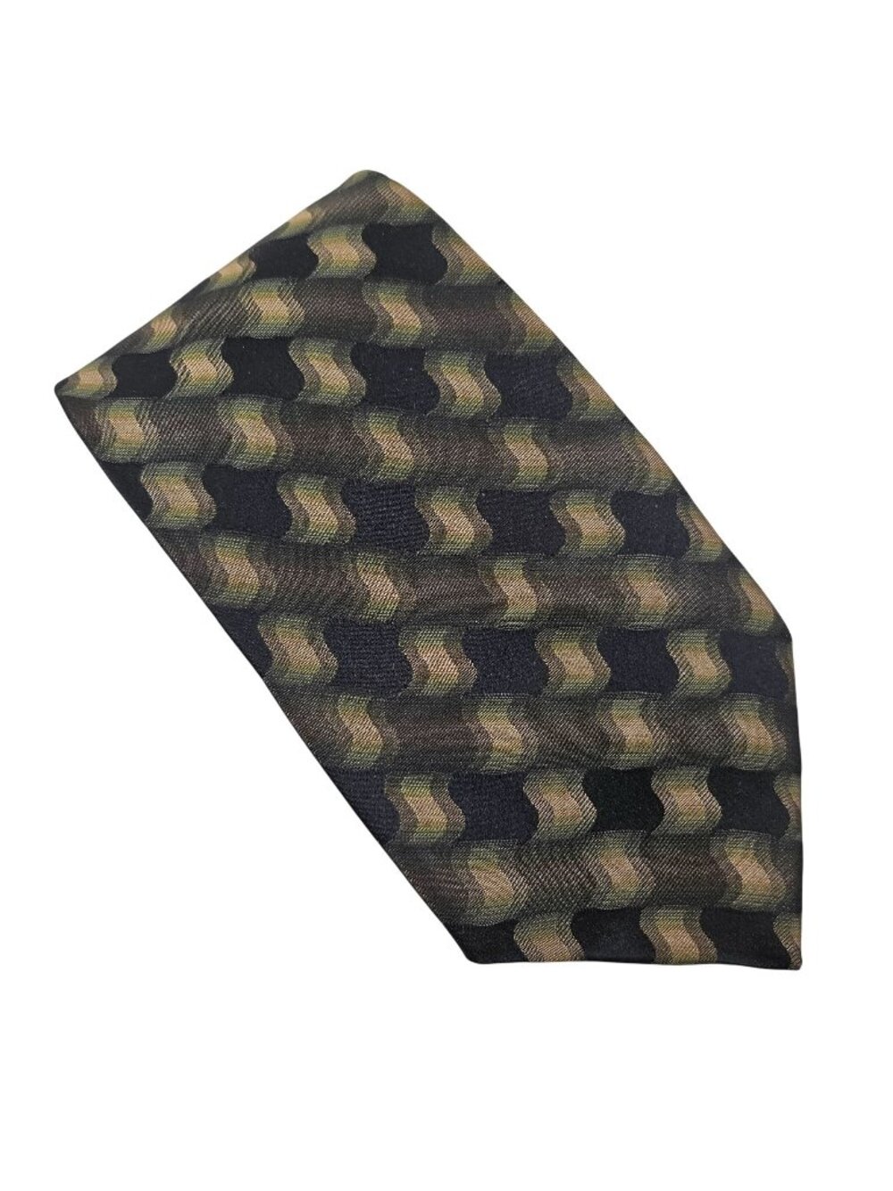 Stafford Executive Mens Tie Silk Geometric Patterned Black Olive Vintage Dressy